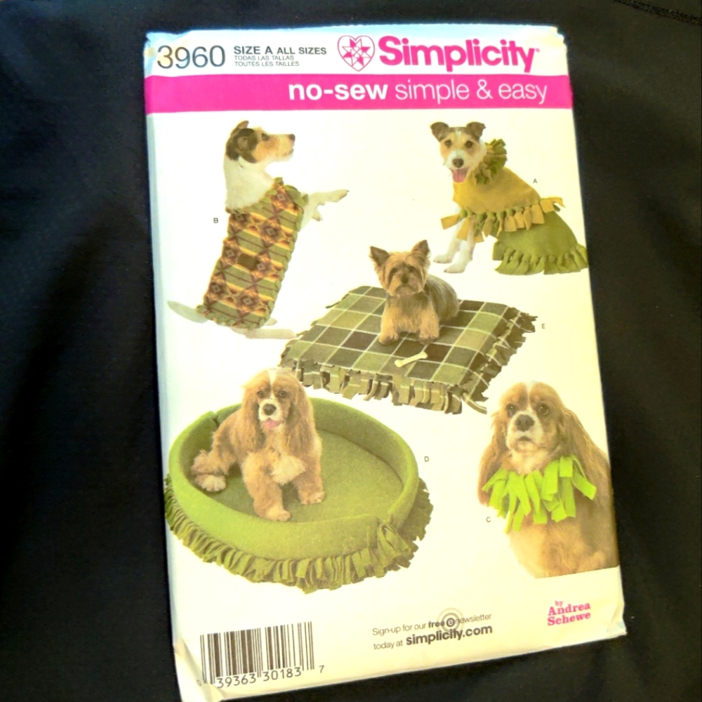 🗺️ New! Simplicity Pattern Pet Dog No Sew, Simple Uncut, #3960 Crafts For Pets